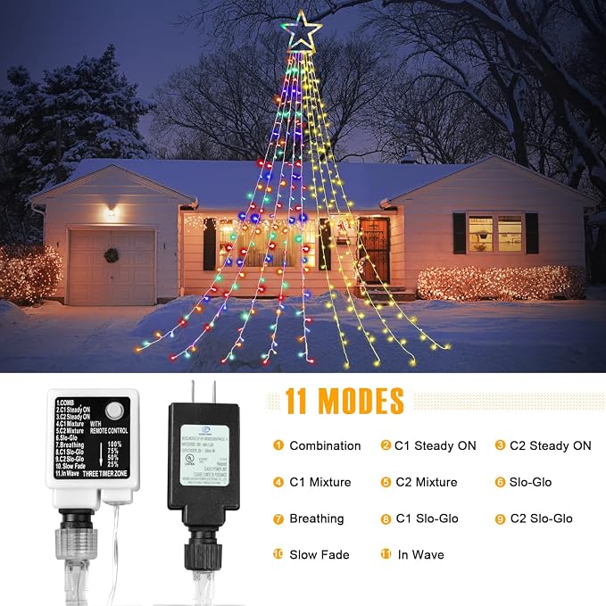 Christmas Decorations, Outdoor Christmas Lights, 320 LED Outdoor Christmas Tree String Lights with Star Toppers [8 Modes& Waterproof] for Xmas New Year Holiday Decor