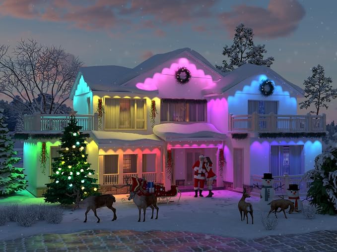 Permanent Outdoor Lights, 100ft with 60 LEDs Smart RGB, 68+ Scene Modes IP66 Waterproof, Alexa/Google Assistant Compatible Holiday Lighting for Christmas Halloween Patio Decor