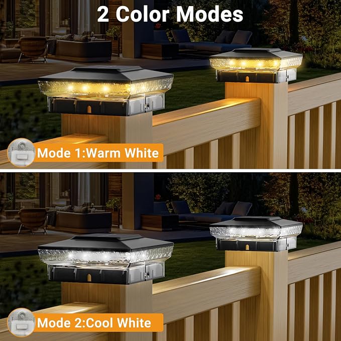 btfarm 4x4 Solar Post Cap Lights Outdoor, 2 Modes 16 LED Deck Fence Post Lights, 6 Pack Waterproof Solar Powered Lighting Outside Fit 4x4 3.5x3.5 Wooden/Vinyl for Porch Patio Garden, Black