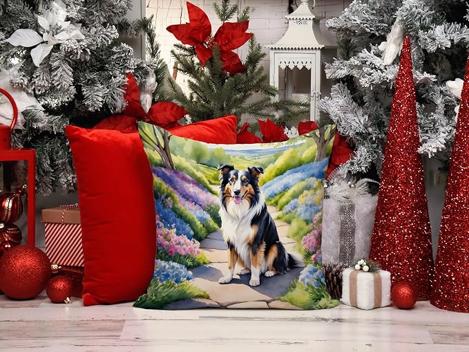 Caroline's Treasures Collie Spring Path Throw Pillow Machine Washable, Indoor Outdoor Decorative Pillow for Couch, Bed or Patio, 14Hx14W
