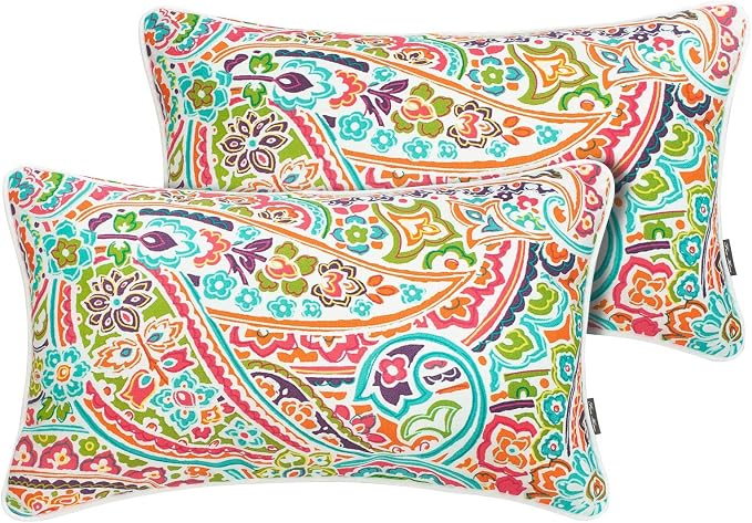 Outdoor Lumbar Pillow Covers 12X20 Inch, No Insert-Melora Paisley | Patio Lumbar Cases Pack of 2, Water-Repellent, Throw Pillowcase for Couch Garden Furniture