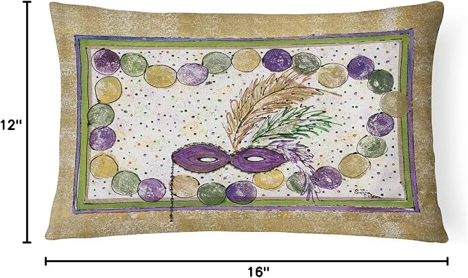 Caroline's Treasures 8059PW1216 Mardi Gras Beads Canvas Fabric Decorative Pillow Machine Washable, Indoor Outdoor Decorative Pillow for Couch, Bed or Patio, 12HX16W