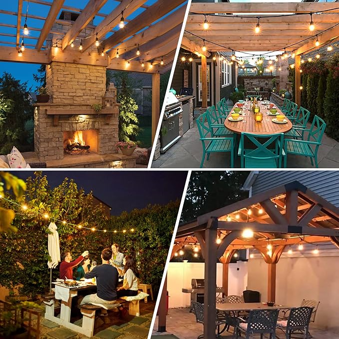12FT Outdoor String Lights with 5 LED Edison Bulbs 2W Shatterproof | Commercial Grade Waterproof Outside Light 2700K Warm White for Bistro Gazebos Porch Patio Garden