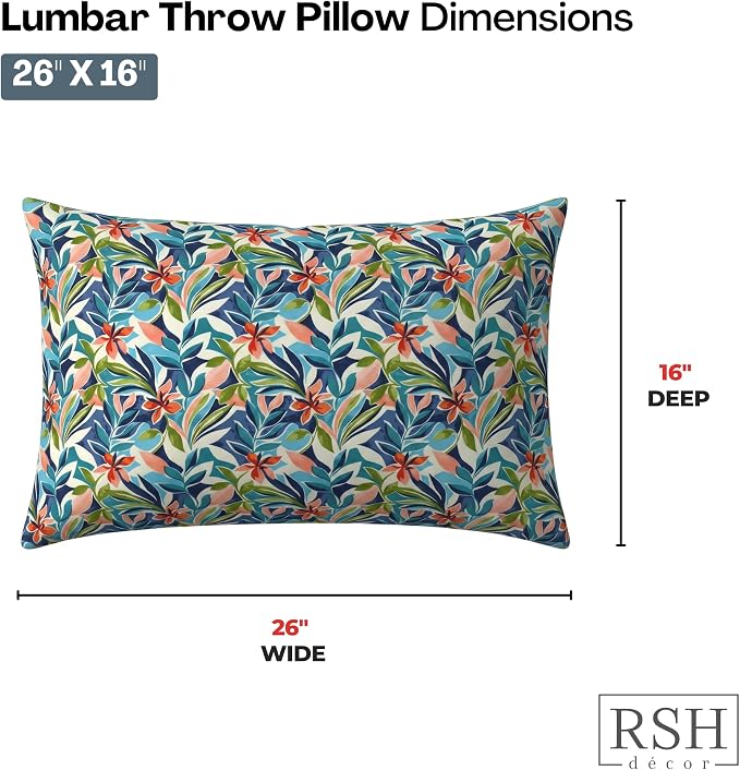 RSH DECOR: Lumbar Jumbo Throw Pillows Set of 2 | 26” x 16" | All-Weather Spun Fabric | Outdoor Support Pillows for Patio Furniture | Made in USA (SOMAP Multi)