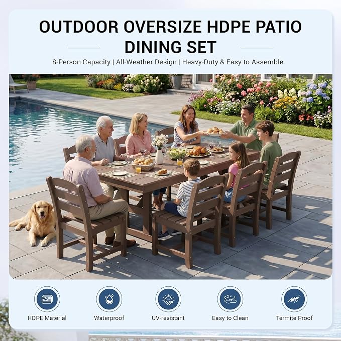KINGYES Outdoor Armless Dining Chairs Set of 4,All-Weather HDPE Patio Chairs for Backyard,Pooside,Brown