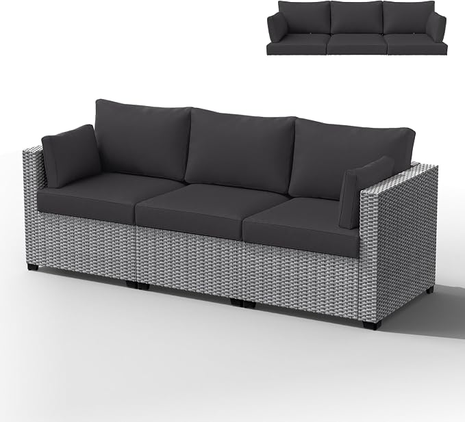 Outdoor Furniture Replacement Cushions, Waterproof Patio Furniture Cushions, 4" Deep Seat Outdoor Sectional Cushion for 3-Seat Outdoors Rattan Sofa Patio Sofa Cushion, Grey