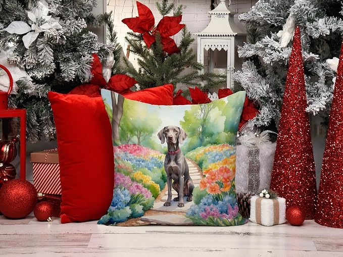 Caroline's Treasures Weimaraner Spring Path Throw Pillow Machine Washable, Indoor Outdoor Decorative Pillow for Couch, Bed or Patio, 14Hx14W
