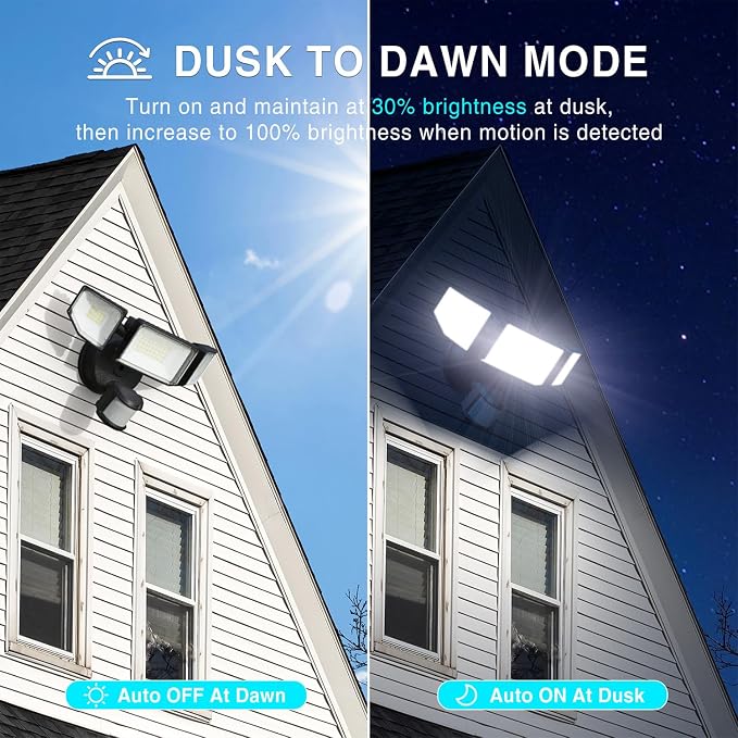 85W Motion Sensor Outdoor Light, 8500LM Ultra-Bright LED Security Light with 3 Adjustable Heads, IP65 Waterproof Dusk to Dawn Flood Light for Garage, Yard, and Driveway, 6500K Daylight, Black