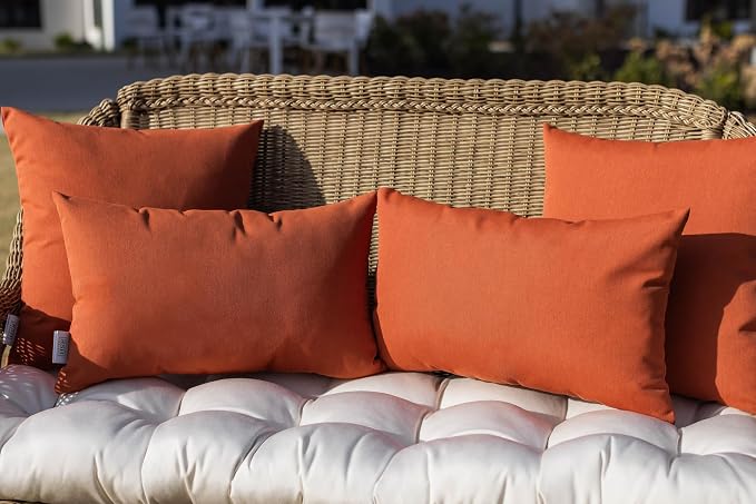 RSH DECOR Square Throw Pillows Set of 2, 17" x 17", Outdoor Pillows Waterproof, Patio Furniture Pillow, Decorative Outdoor Throw Pillow, Spun Polyester, Orange, Made in USA