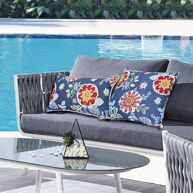 Outdoor Lumbar Pillows - Decorative Pillows with Insert Included Set of 2 Outdoor Pillows for Patio Furniture 12x20 Inch