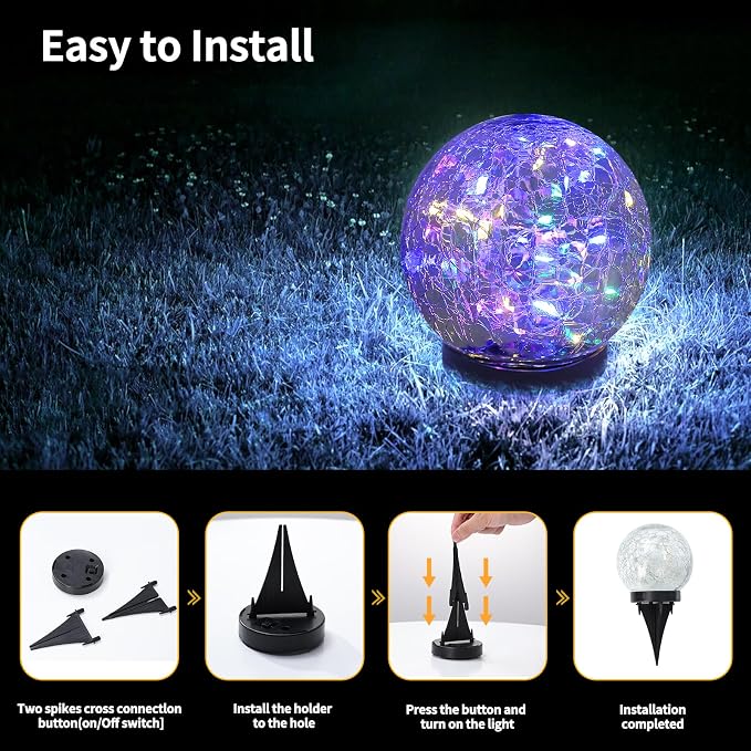 JKIMK Solar Globe Lights Outdoor Waterproof-Solar Balls for Garden | Cracked Glass Ball Lights Outdoor-Solar Orbs for Outside-Decorations for Patio and Yard Lawn Backyard Decor