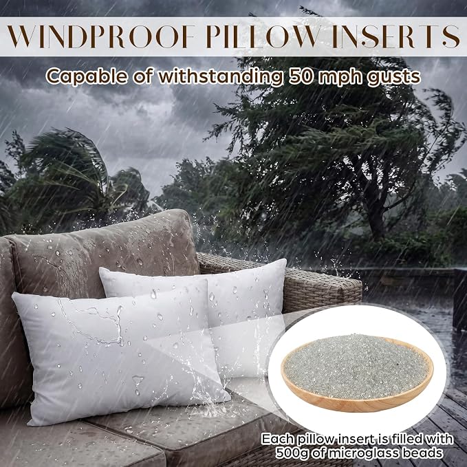 Sieral 2 Pcs 2.2 lb Weighted Outdoor Pillows Inserts, 12" x 20" Patio Waterproof Throw Pillows with 1.1 lb Glass Bead, Waterproof Square Pillow Cushion for Patio Garden Sofa Couch Deck, Yachts, Resort