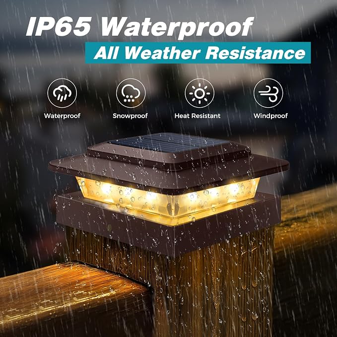 kolpop 4x4 Solar Post Cap Lights Outdoor 8Pack- 3 Color Temperatures&2 Level Brightness, IP65 Waterproof, 16 LED Fence Deck Post Light Solar Powered Only for 4×4/3.5×3.5 Wood/Vinyl Posts(Brown)