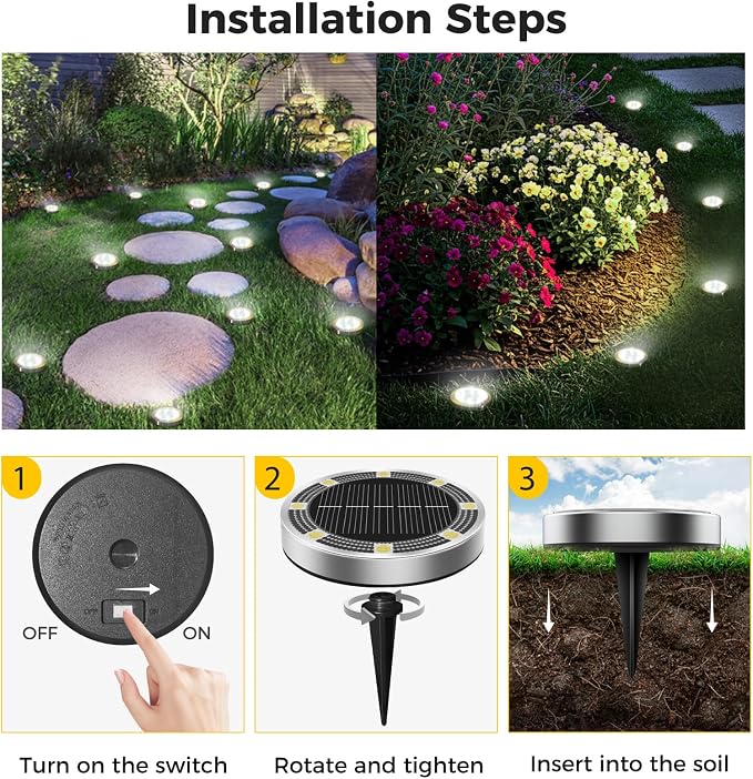 30 Pack Solar Ground Lights Outdoor, 8 LED Mini Flat Solar Disc Lights, IP65 Waterproof Pathway Lights Solar Powered, Landscape Lighting for Garden Walkway Driveway Yard Lawn,Cool White