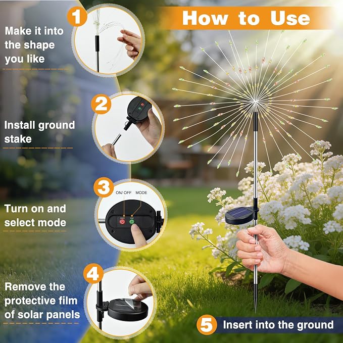 btfarm 1 Pack Solar Garden Lights Outdoor, 8 Modes Firework Lights Outside | 120LED, Waterproof Fairy Twinkle Light Solar Powered for Yard Christmas Pathway Lawn Pool Patio Decorative, Multicolor
