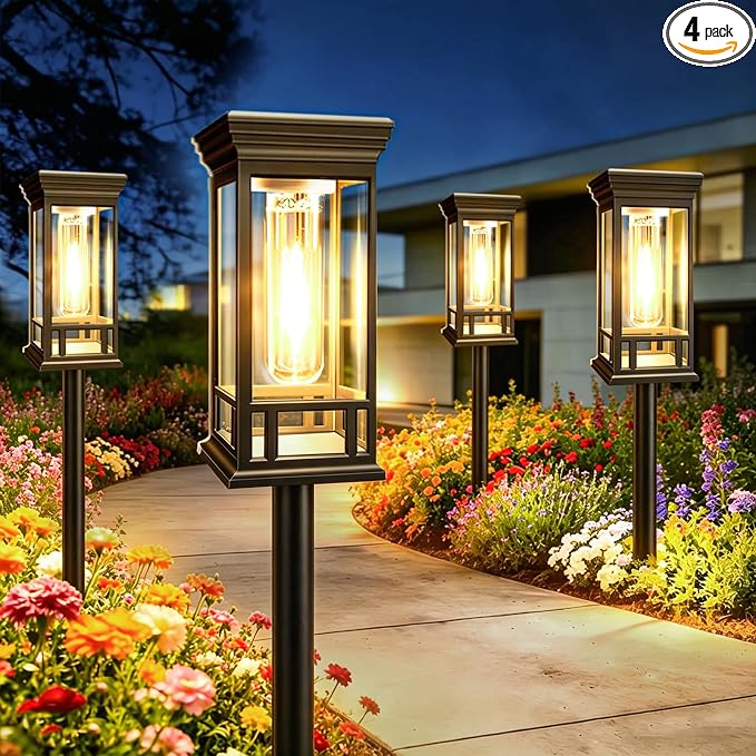 4 Pack Bright Solar Garden Lights, Solar Pathway Lights Outdoor Waterproof | Auto On/Off, Solar Lights Outdoor for Yard, Sun-Powered Landscape Lights for Path Walkway Lawn Driveway Patio Decor
