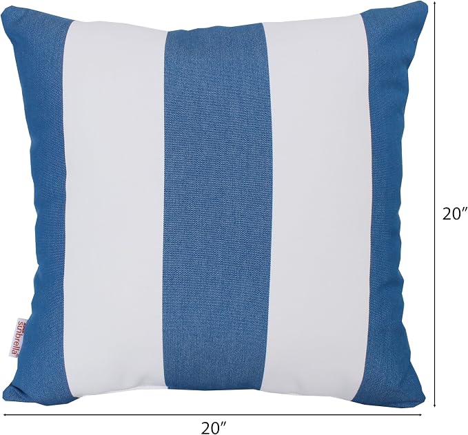 Outdoor/Indoor Sunbrella Throw Pillow Cover Only Square Set of 2 Pieces 20 inch x 20 inch Cabana Regatta Stripe - Insert Not Included, Royal Blue/White