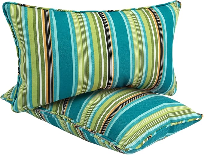 Waterproof Outdoor Lumbar Pillow Covers Set of 2,Home Decor for Garden Patio Furniture,Couch,Sofa 12"x20" Inch Decorative Pillows Cover Only,NO Insert(Green Stripe)