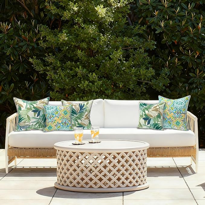 LVTXIII Outdoor/Indoor Pillow Covers, Patio Fade Resistant Throw Pillow Covers ONLY, Waterproof Farmhouse Accent Cushion Cases for Sofa Patio Couch Decoration 18"x18" Set of 2, Lush Leaf Green