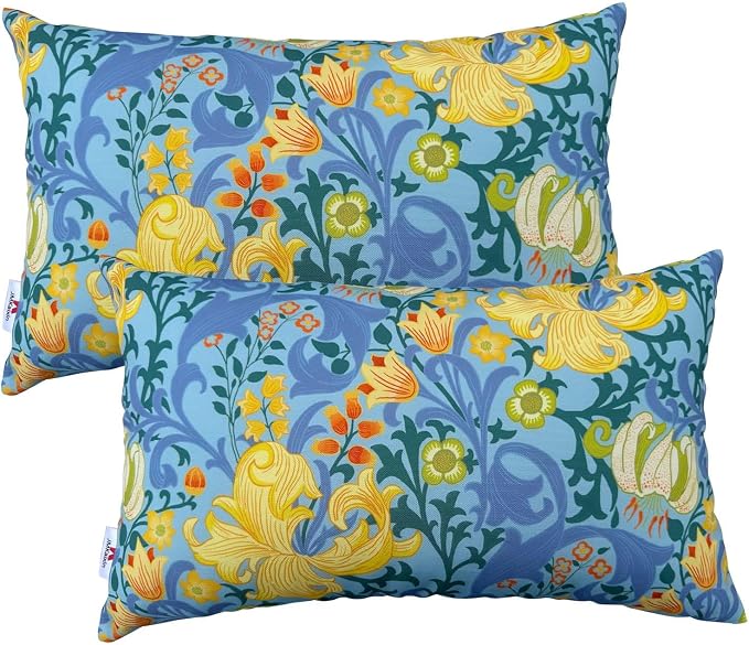 Pack of 2 Patio Lumbar Pillows 12"x20" | Fade Resistant Outdoor Waterproof Lumbar Pillow with Inners Decorative Garden Lumbar Cushions for Home Patio Terrace Sofa