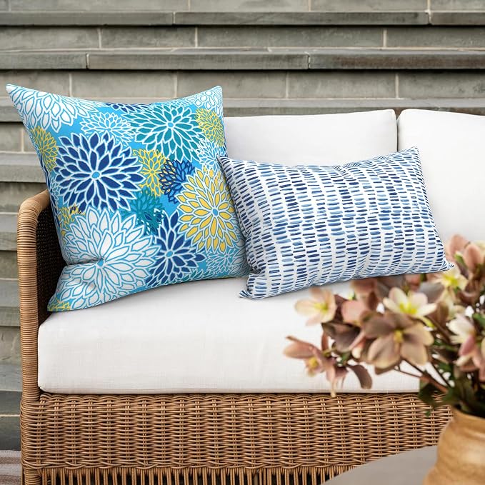 Outdoor 16x16 Inch Throw Pillow Covers Set of 2, All Weather Square Pillow Cases, Covers ONLY, Patio Cushion Pillow of Home Furniture Use, Dahlia Blue