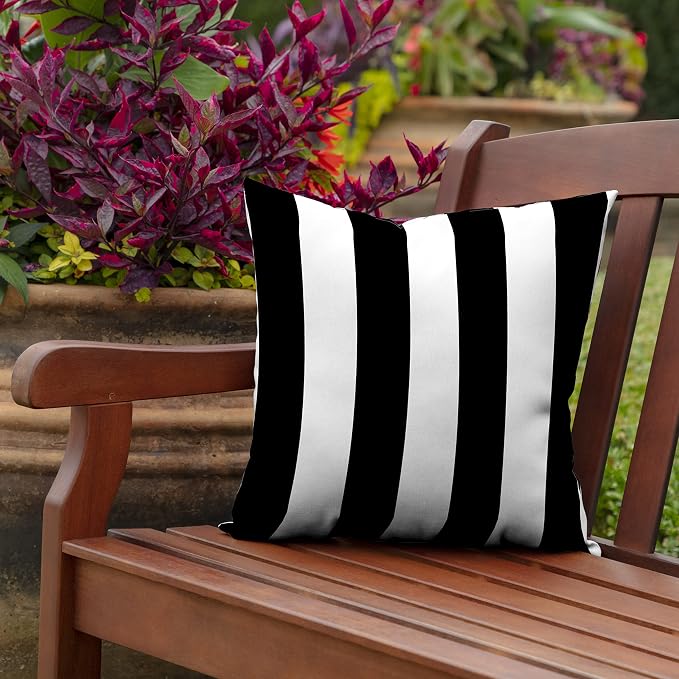 Arden Outdoor Toss Pillow, 4-Pack, 16x16, Black Cabana Stripe | Indoor/Outdoor Décor, Set of 4, 16 x 16, Rain-Proof, Fade Resistant, Mold and Mildew Resistant