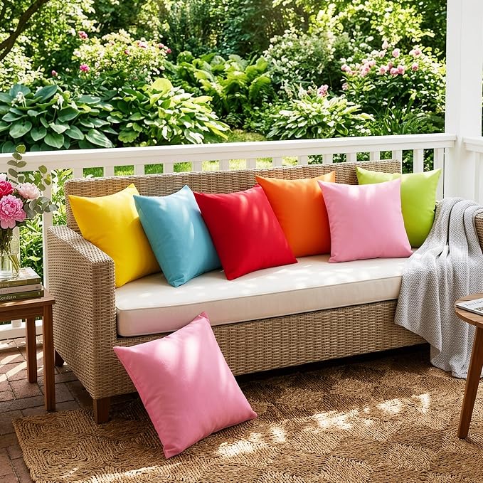 Lewondr 2 Pack Waterproof Outdoor Throw Pillow Covers, 18"x18", Light Blue | Waterproof, Solid PU Coating Throw Pillow Case, UV Protection Garden Cushion Cover, for Patio Decorative Sofa Couch Balcony
