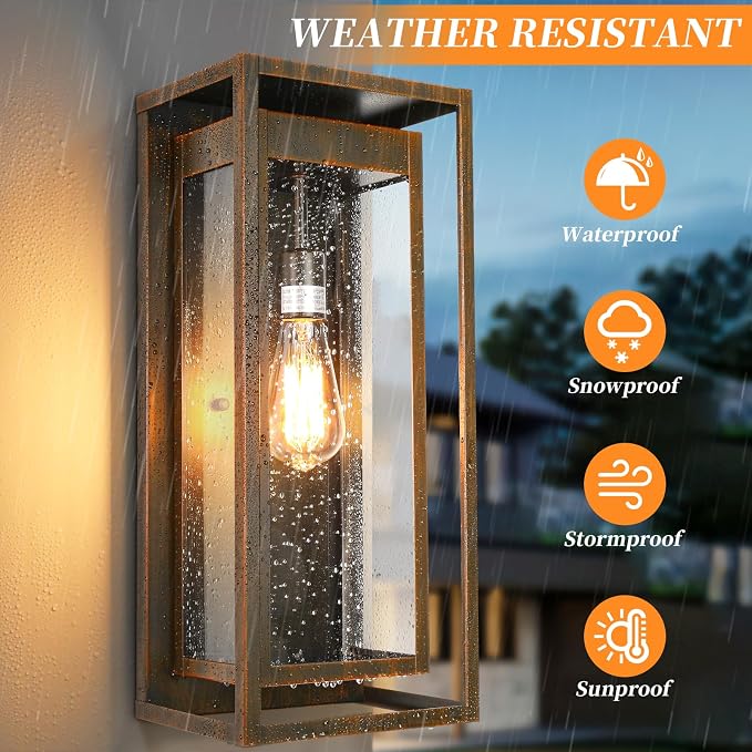 19" Outdoor Wall Lights, 2 Pack Large Size Antique Outdoor Sconce Lights with Clear Glass Shade, Waterproof Porch Lighting Exterior Light Fixture for Front Door, Garage