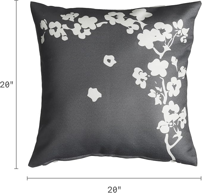 Fab Habitat Indoor/Outdoor Throw Pillow Made from Recycled Polyester Yarn - Stain Resistant, Machine Washable, Insert Included - Floral - Patio, Deck, Living Room - Cherry Blossom Gray (20" x 20")