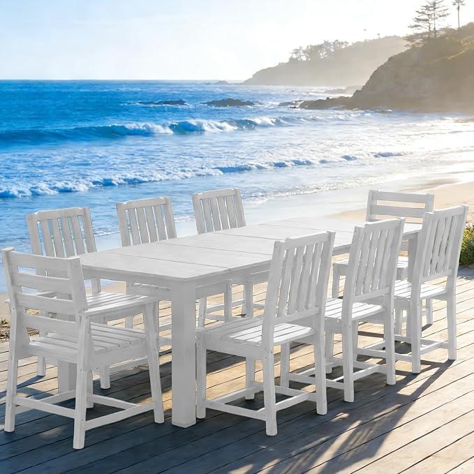 Ayge 9-Piece Outdoor Dining Set – HDPE Patio Furniture for 8 with 2" Hole Cut-Out Table & 8 Chairs, Perfect for Pool, Patio, Garden, White