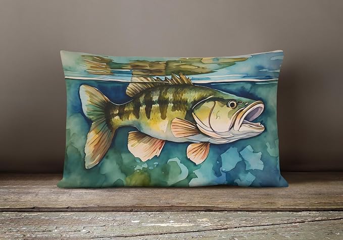 Caroline's Treasures DAC2828PW1216 Smallmouth Bass Throw Pillow Machine Washable, Indoor Outdoor Decorative Pillow for Couch, Bed or Patio, 12HX16W