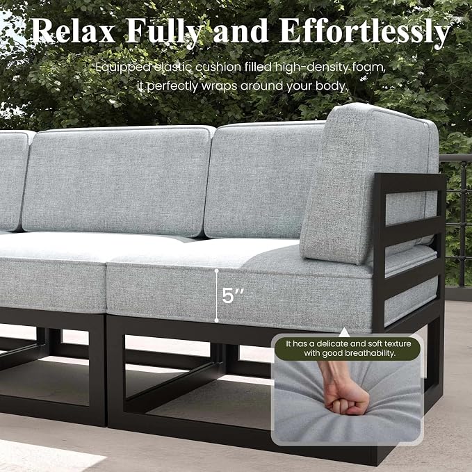 LayinSun Large Aluminum Patio Furniture Set, 7 Pieces Modern Outdoor Conversation Set Sectional Metal Sofa Set with Olefin Cushion