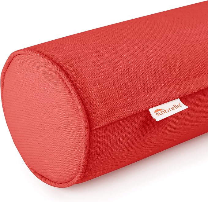 Austin Horn Classics Sunbrella Set of 2 Zippered Neck Bolster Pillow, Made with Sunbrella Fabric, Cylinder Pillows, for Couch & Bed, Decorative Round Throw Pillow, Back & Neck Support (Red)