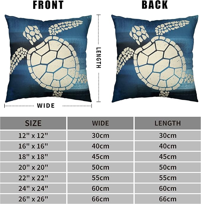 Coastal Beach Style Pillow Covers 24x24 Set of 2 Nautical Sea Turtle Throw Pillow Covers Ocean Linen Outdoor Pillow Case for Patio Living Room Car Blue