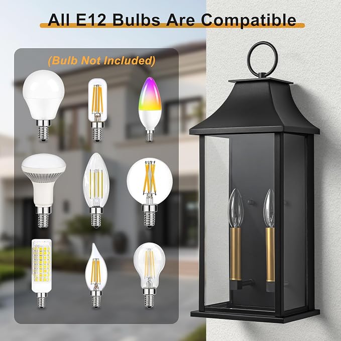 Dusk to Dawn Outdoor Wall Lantern, Black Exterior Light, 20.6" | Large Outside Wall Sconce, Modern Wall Light Fixture with Glass, Waterproof Exterior Lamp for House, Porch, Garage