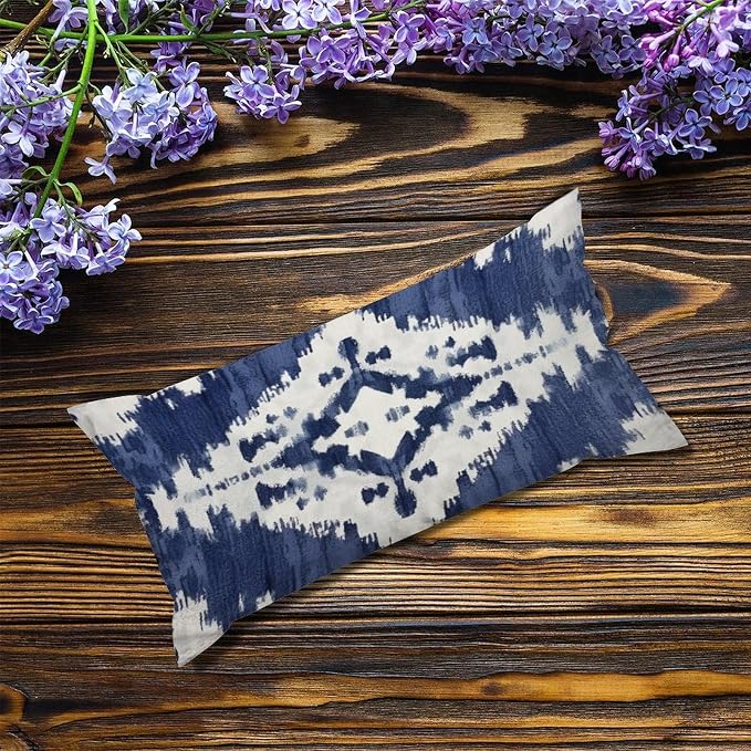 Set of 2 Navy Blue Grey and Beige Ikat Pattern Print Cushion Cover Case with Zipper 12x24in Canvas Pillow Cover Rectangle Pillow Case for Couch Bed Car Pub Coffee Bar Living Room Decoration