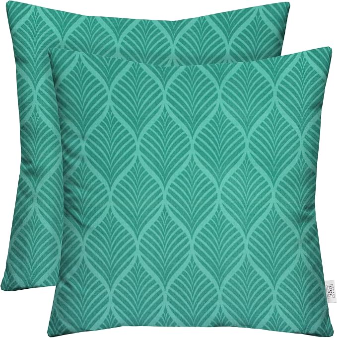 RSH DECOR Square Throw Pillows Set of 2, 20" x 20", Outdoor Pillows Waterproof, Fenbrook Teal, Made in USA