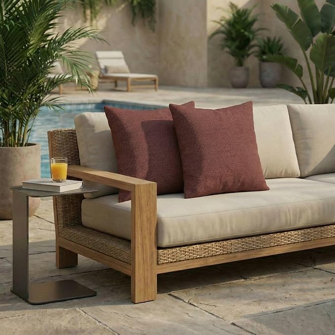 RSH DECOR Square Throw Pillows Set of 2, 17" x 17", Outdoor Pillows Waterproof, Outdoor Pillow Covers, Pillow Covers for Couch, Essential Russet, Made in USA