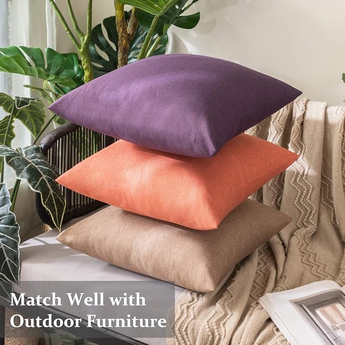 MIULEE Pack of 4 Decorative Outdoor Solid Waterproof Throw Pillow Covers Chenille Pillow Covers