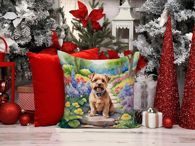 Caroline's Treasures Norfolk Terrier Spring Path Throw Pillow Machine Washable, Indoor Outdoor Decorative Pillow for Couch, Bed or Patio, 14Hx14W