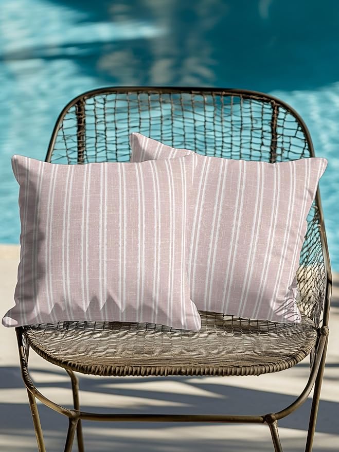 Waterproof Outdoor Pillow Set of 2 Red Linen Striped Decorative Throw Pillows Cover & Insert 18x18 Inch Pillowcase Vertical Stripes Lines Pillows for Couch Sofa Bed Patio Furniture Indoor Outdoor