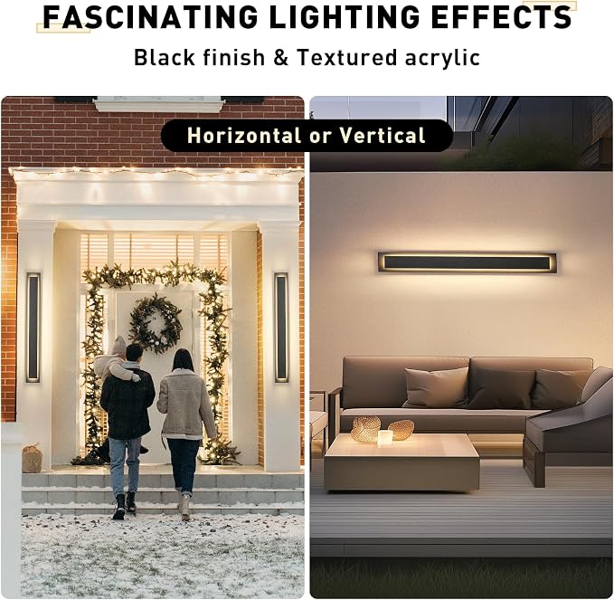 24 in Long Outdoor LED Wall Lights Exterior Lighting Fixtures,36W | Black Modern Exterior Garage Wall Light,Outside Light Fixture For House,Patio,Front Porch,Outdoor Wall Sconce,3000K, 1 Pack