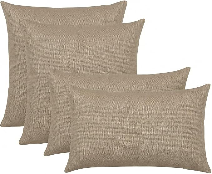 RSH DECOR: Sunbrella Lumbar & Square Pillows Set of 4 | 20" x 12" & 17" x 17" | Water and Fade-Resistant Performance Fabric | Outdoor Throw Pillows | Made in USA (Vesper Alpaca Stone)