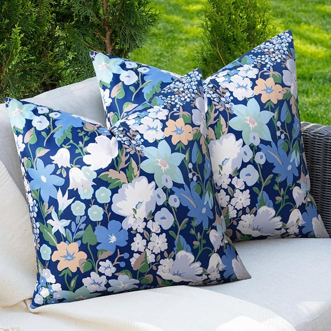 Adabana Outdoor Waterproof Floral Pillow Covers 18x18 Inch | Colorful Outdoor Pillow Covers Summer Decirative for Patio Furniture Porch Garden Pillows