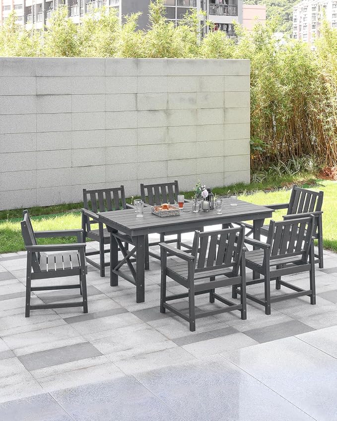 Patio Dining Chair Set of 2, HDPE Outdoor Dining Chair, Ergonomic HDPE Dining Chairs with Deep Seating, All Weather Outdoor Chairs Furniture for Backyard, Deck, Garden, Poolside, Smoke Gray