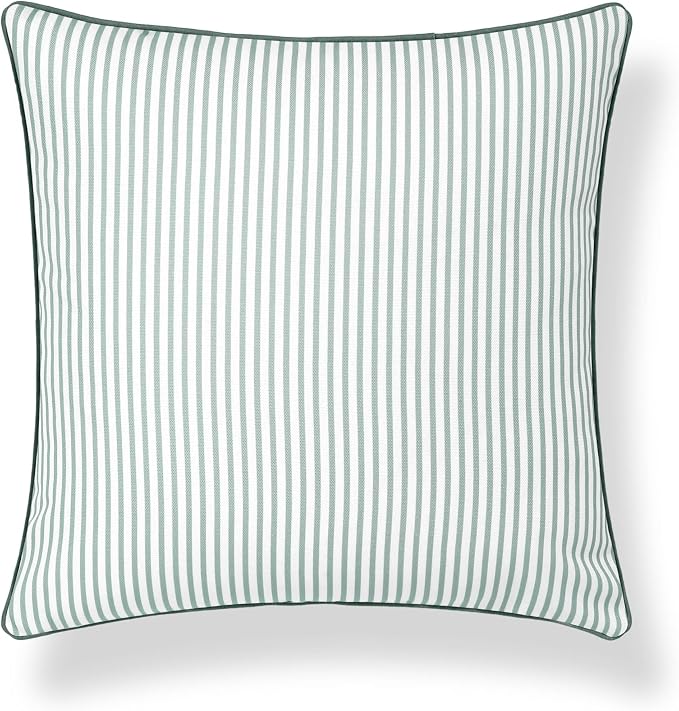 Hofdeco Premium Coastal Grandmillennial Patio Indoor Outdoor Throw Pillow Cover Only, 20"x20" Water Repellent for Backyard, Couch, Poolside, Celadon Green Print Stripes