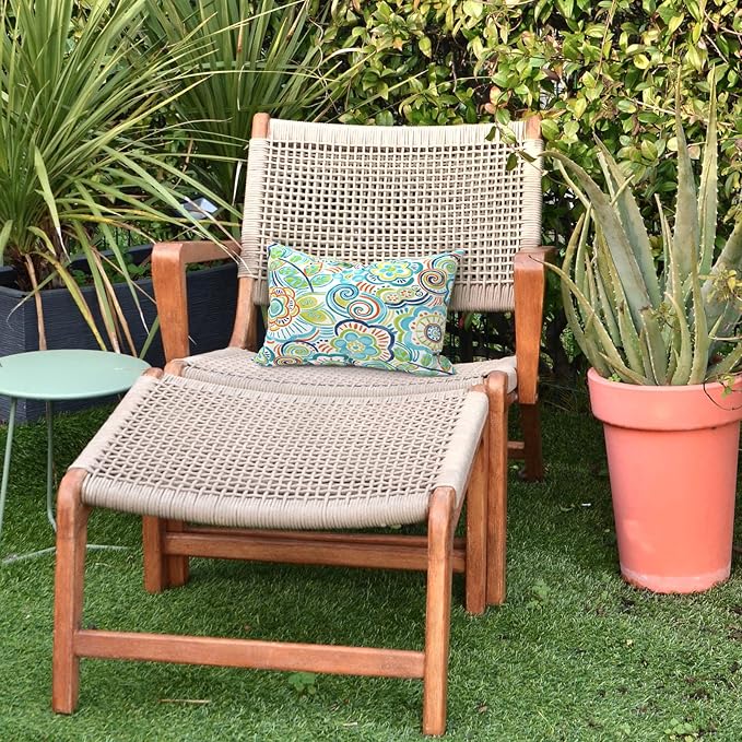 LVTXIII Outdoor Lumbar Pillow Covers Set of 2 Patio Decorative Pillow Cases, Water Repellent Lumbar Cushion Cases for Sofa, Patio Couch Garden Use, 12x20 Inch, Flower Blue