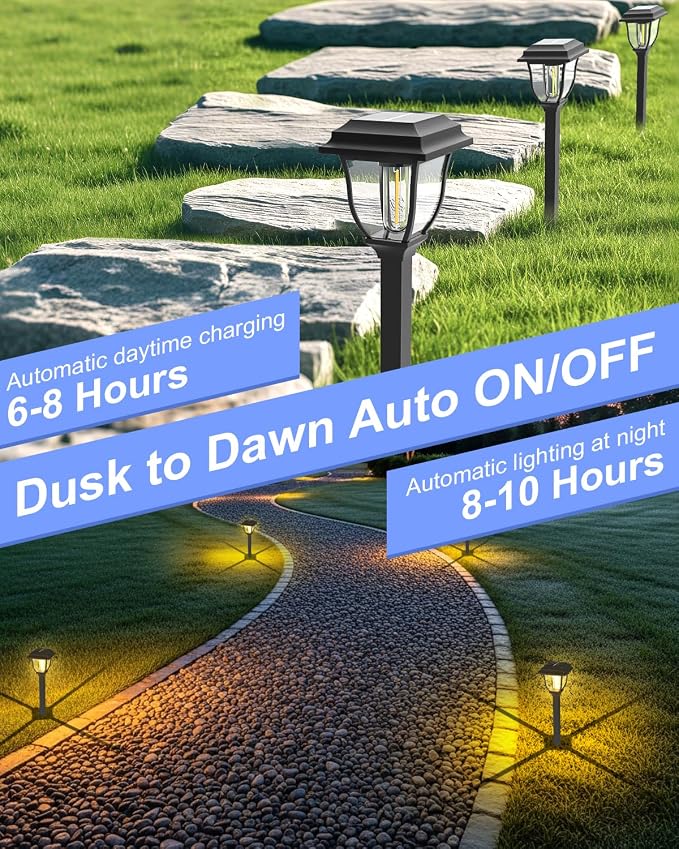 Solar Pathway Lights 2 Pack Mini Outdoor 3000K Bright Auto On/Off Solar Garden Lights Long Lasting Solar Powered Landscape Light for Path Yard Walkway Lawn Driveway Decor Lighting - Warm White