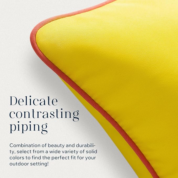 Phantoscope Pack of 2 Outdoor Waterproof Throw Pillow Covers with Contrast Piping, Decorative Square Cushion Case Patio Pillows for Couch Tent, Lemon Yellow 12x20 inches
