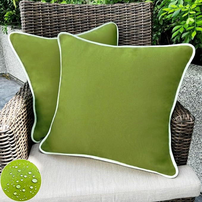 HER HWA Outdoor Throw Pillow Covers White Piping 18"x18" Set of 2, Garden | durable fade-resistant water-resistant 100% polyester white piping smooth zipper machine washable for indoor outdoor décor